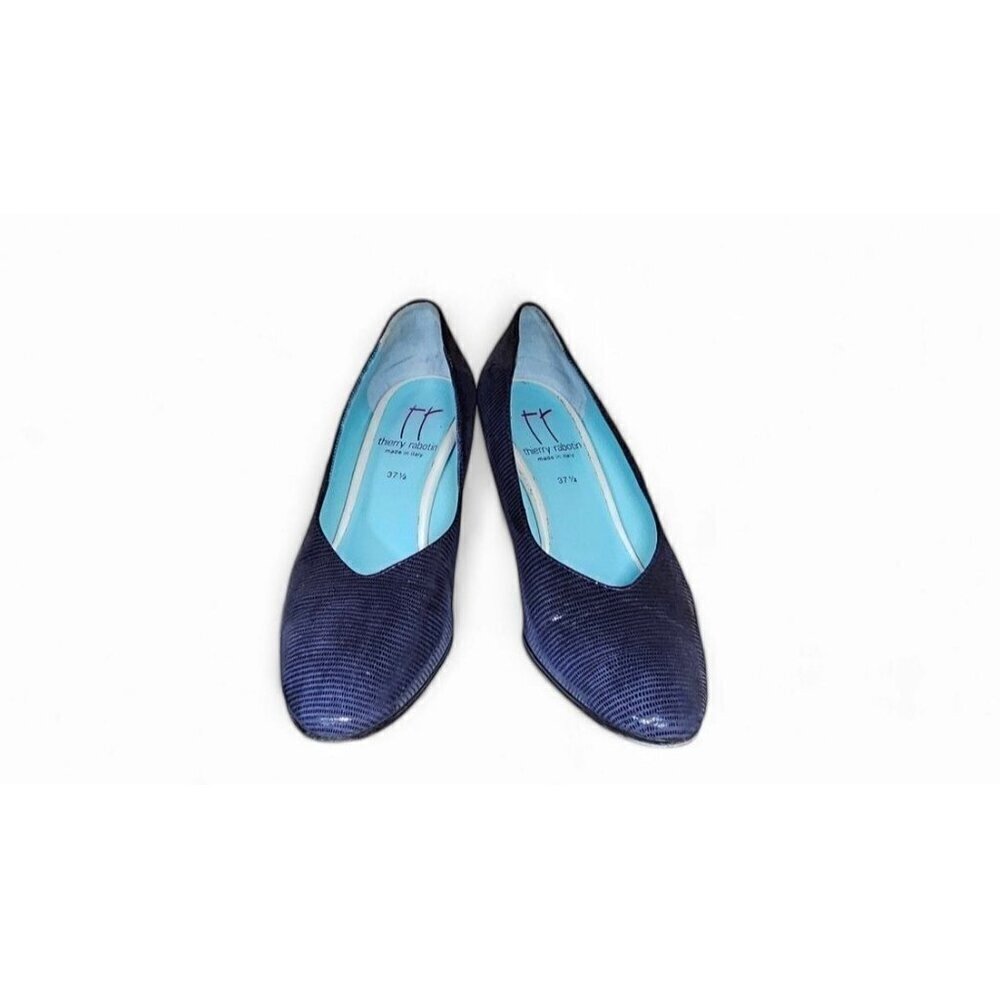 thierry rabotin navy blue ribbed leather pump 3" heel wide EU37 1/2 US7 - Picture 8 of 12